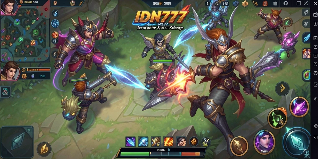 Screenshot utama IDN777 menampilkan aksi seru di arena MOBA.