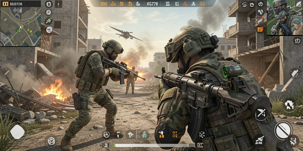 Tampilan gameplay dinamis di KG778 dengan aksi FPS yang menegangkan.