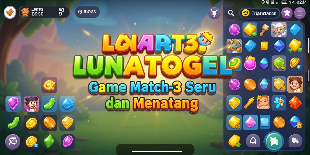Screenshot gameplay LUNATOGEL menunjukkan tantangan Match-3 yang seru.